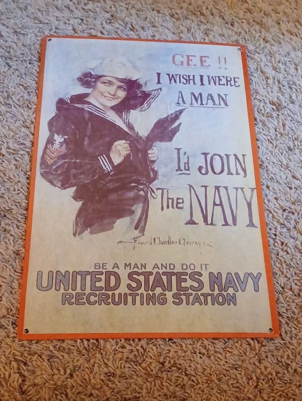 United States Navy Vintage Style Recruiting Poster - Cream & Brown